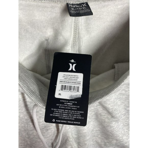 Hurley Jogger Pants Mens  Heather Boxed Relaxed Fleece Size XL Ligth Gray - Picture 7 of 8